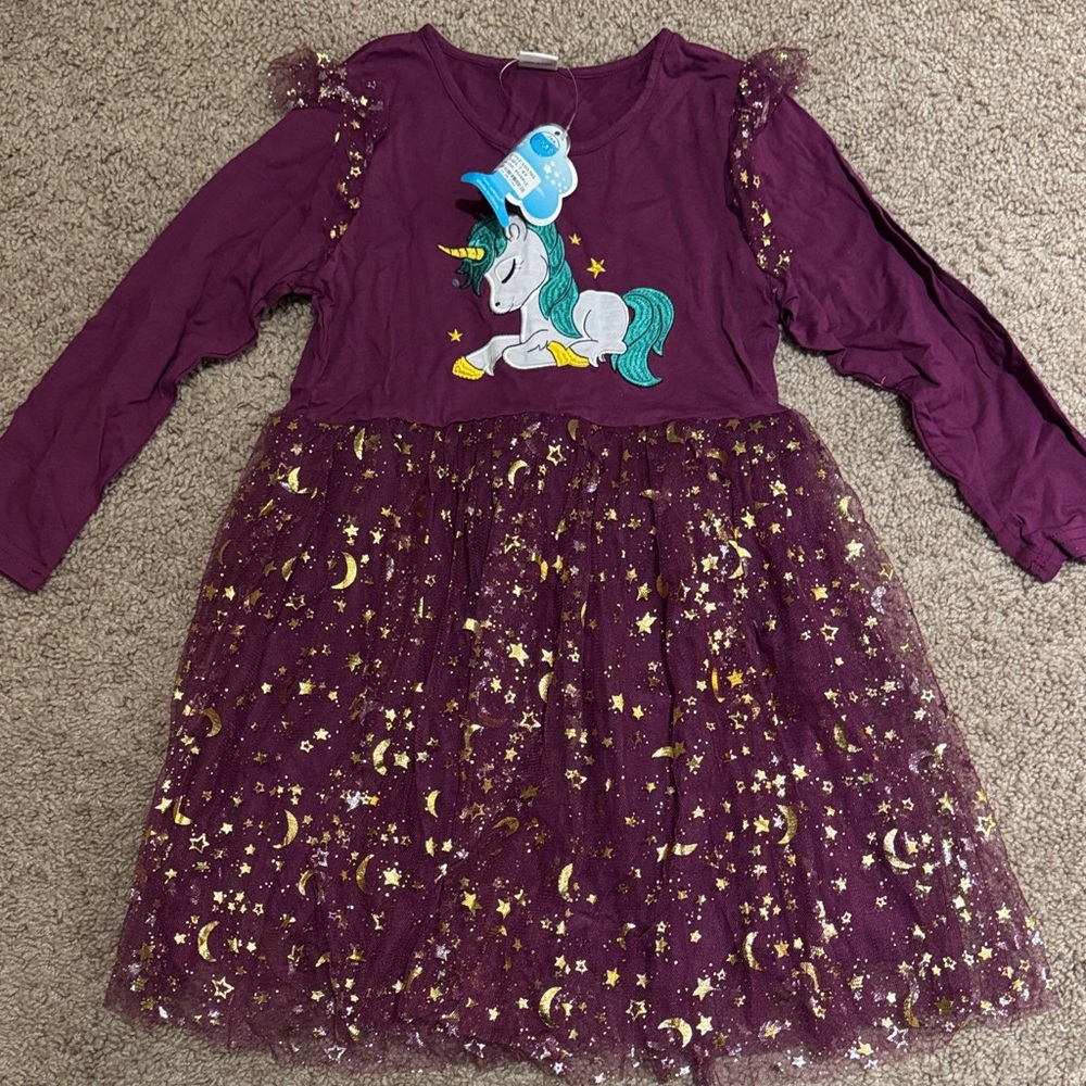 Purple Unicorn Dress with Gold Stars